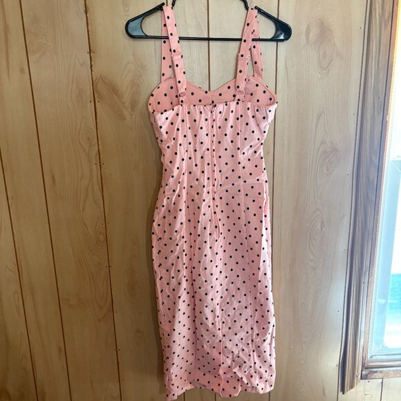 Blush Pink with Black Polka Dots Maneater Wiggle Dress by Vixen by Micheline Pit - Picture 3 of 4